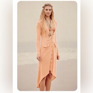 Free People Ribbed Up Peach Long Sleeve Button-Down cardigan